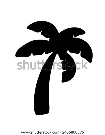 Black Coconut Tree Silhouette Cartoon Clip art Doodle Sticker Vector Illustration for Summer Beach Decoration Element. Single Palm Tree Isolated on White Background