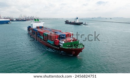 container ship sailing in sea, international import export, global business and industry service, shipping cargo logistic by sea, asia pacific, 