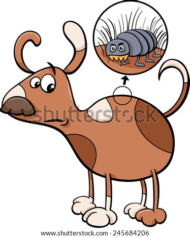 Cartoon Illustration of Funny Dog with Flea in his Hair