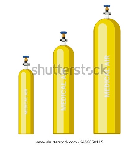 Medical air gas, stored in white bins of various sizes at hospitals and other health care facilities. For medical use. Flat design.