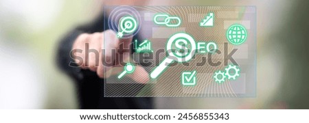Man touching a seo concept on a touch screen with his finger