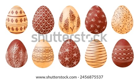 Easter clip art with painted eggs in beige and brown colors