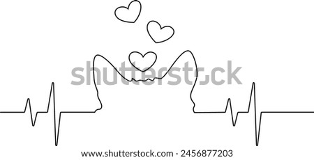 Cat drawn with lines. Cat ears and pulse. Love for cats, illustration. Tattoo. Vector stylized cat isolated from background