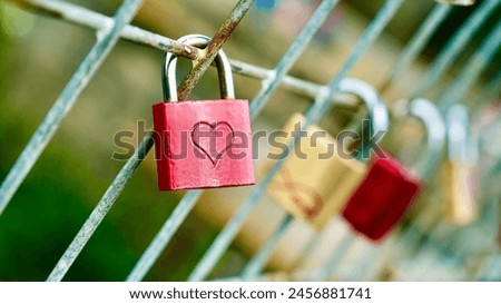 A locked pod lock on the railing a sign and symbol of forever love. Royalty-Free Stock Photo #2456881741