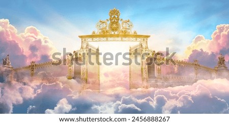 Gate For Heaven - Afterlife - Entrance For Paradise On The Clouds At Sunrise Royalty-Free Stock Photo #2456888267
