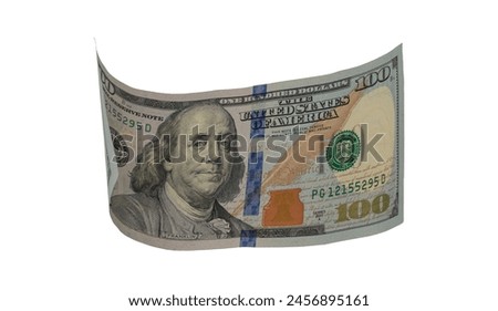 Flying money 100 dollar isolated with clipping path on  background.