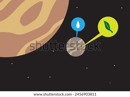 Life or Liquid Water on another planets. Editable Clip Art.