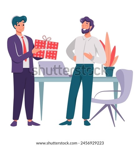 Illustration of a Giving a Gift boss and employee two men in different background