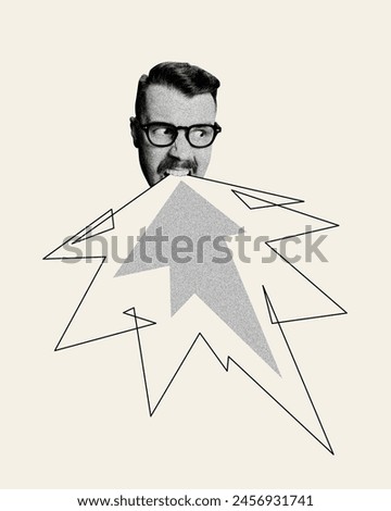 Man in glasses expressing worried emotions, feeling nervous and stressful. Contemporary art collage. Psychology, inner world, mental health, feelings. Conceptual design. Line art