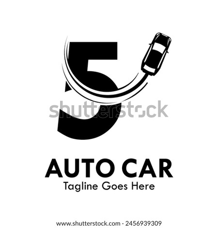 Number 5 with car design logo template illustration