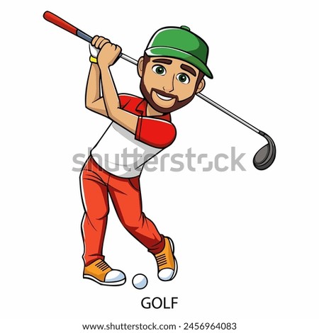 Golf athlete isolated on white background in cartoon style. Summer Games 2024. Vector illustration.