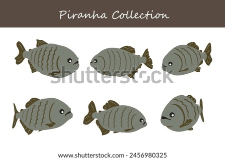 piranha collection. piranha in different poses. Vector illustration.