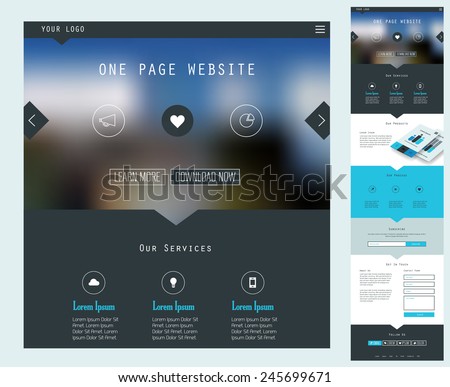 Responsive landing page or one page website template in flat design with modern blurred header background Royalty-Free Stock Photo #245699671