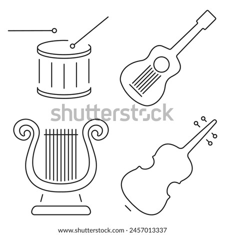 musical instruments group of black icons on a white background. Vector illustration.