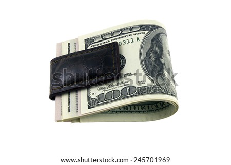 Dollars are clamped money clip, isolated on white background