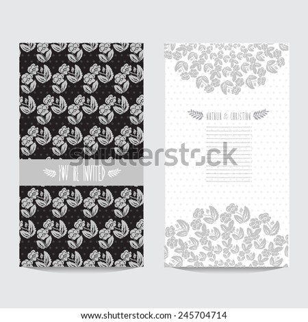 Elegant card in black silver colors with decorative pansies, design element. Can be used for wedding, baby shower, mothers day, valentines day, birthday cards, invitations. Vintage decorative flowers