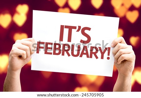 It's February card with heart bokeh background