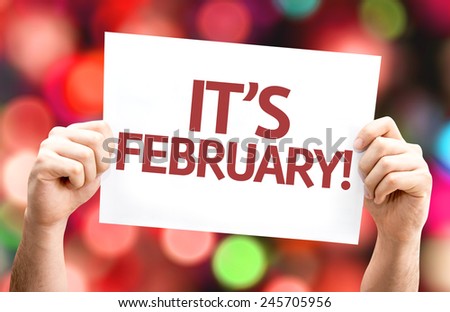 It's February card with colorful background with defocused lights