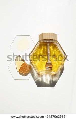 Honey Jar and Dipper with Comb and Drops