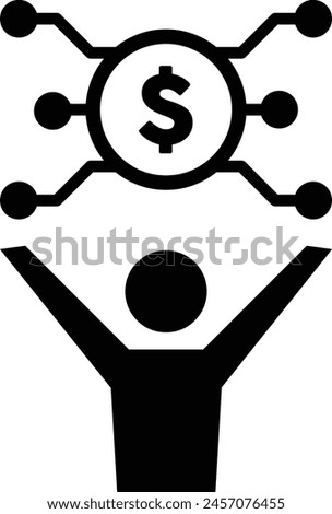 Digital dollar icon vector currency symbol with male user person profile avatar for digital currency in a glyph pictogram illustration