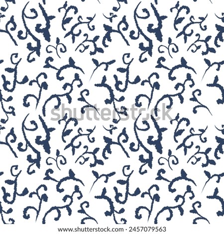 Seamless abstract floral pattern. Blue, white. Illustration. Botanical texture. Flowers texture. Design for textile fabrics, wrapping paper, background, wallpaper, cover.
