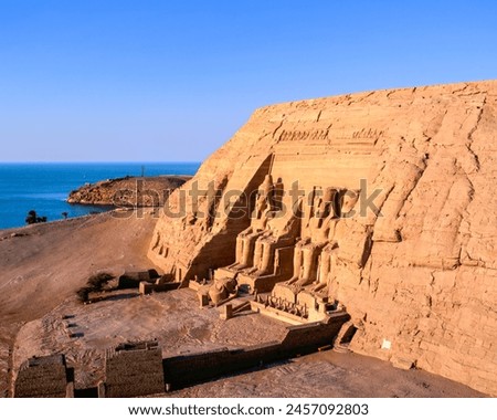 The Great Temple of Ramesses II and Lake Nasser in Abu Simbel temples : Abu Sinbil, Egypt Royalty-Free Stock Photo #2457092803
