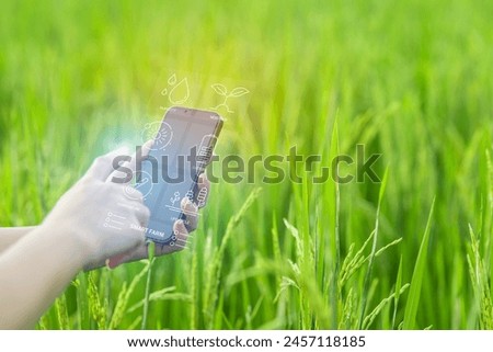Smart farming uses technology to control planting, caring for harvesting products in the farms of new generation of farmers. Modern agriculture can reduce labor and costs and produce quality products Royalty-Free Stock Photo #2457118185