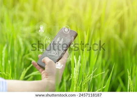 Smart farming uses technology to control planting, caring for harvesting products in the farms of new generation of farmers. Modern agriculture can reduce labor and costs and produce quality products Royalty-Free Stock Photo #2457118187