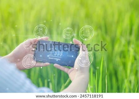 Smart farming uses technology to control planting, caring for harvesting products in the farms of new generation of farmers. Modern agriculture can reduce labor and costs and produce quality products Royalty-Free Stock Photo #2457118191