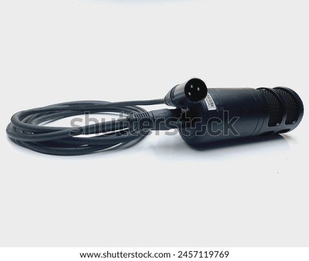 Broadcast sound audio equipment for speech recorders, modern digital electronic speaker condenser mic on a white background