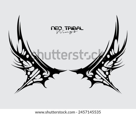 Neo tribal wings illustration vector template clip art tattoo ink, t shirt design clothing sticker print art editable