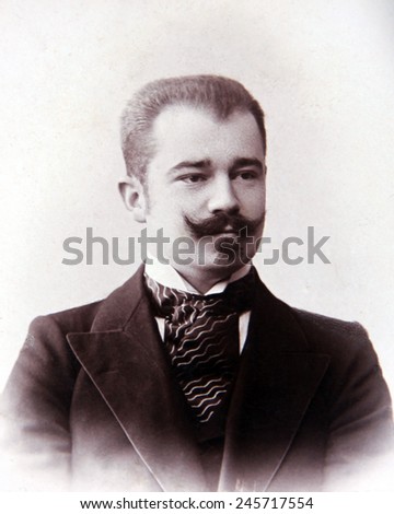 RUSSIAN EMPIRE - CIRCA 1917: Vintage photo of a young nobleman with a mustache