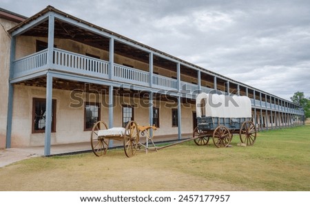 The old cavalry barracks at Fort Laramie National Historic Site, Trading Post, Diplomatic Site, and Military Installation in Wyoming, USA Royalty-Free Stock Photo #2457177957
