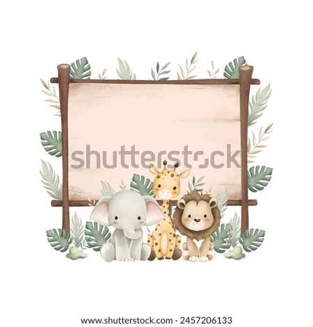 Safari Animals and Wooden Board