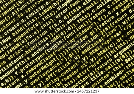 Big data and Internet of things trend. IT specialist workplace. Website HTML Code on the Laptop Display Closeup Photo. Big data storage and cloud computing representation