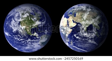 Two different pictures of Earth from front and background 