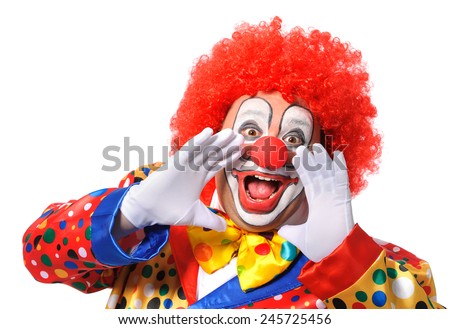 Portrait of a screaming clown isolated on white background Royalty-Free Stock Photo #245725456