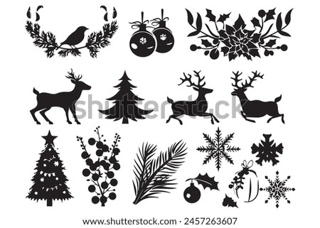 set of christmas element black silhouette