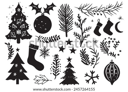 Christmas season elements silhouette design
