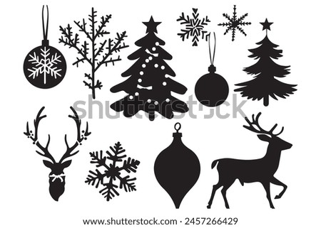 Christmas set of silhouettes for design on a white background, vector illustration