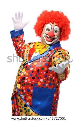 Portrait of a smiling clown isolated on white Royalty-Free Stock Photo #245727001