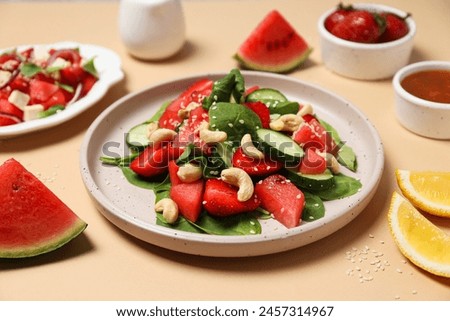 Watermelon salad in a bowl with fresh fruit