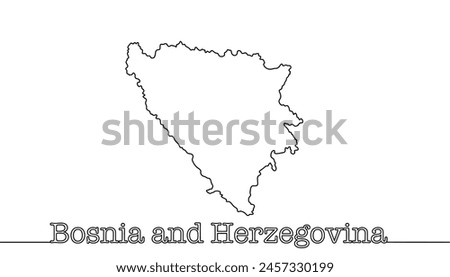 Simple map of Bosnia and Herzegovina. State borders of the European state. Black and white hand drawn illustration.