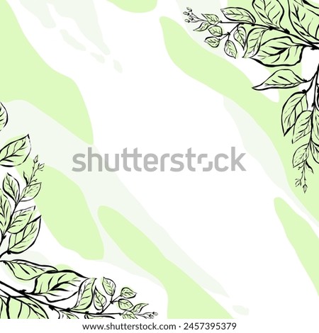 Stylized branches of a tree with young leaves. Contour image of spring branches with areas filled with soft green color