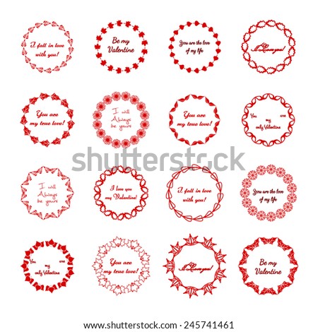 Vector Illustration of Red Valentine Wreathes for Label or Emblem Design, Website, Background, Banner. Element Logo Love Template. Send Stamp of Heart for Lover.