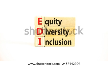 EDI equity diversity inclusion symbol. Concept words EDI equity diversity inclusion on wooden blocks on a beautiful white background. Business EDI equity diversity inclusion concept. Copy space.
