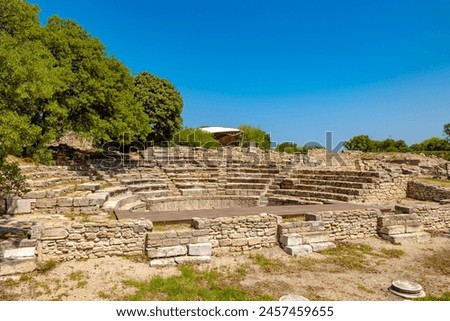 Odeon of Troy ancient city. Roman era of Troy concept photo. Visit Turkey background image.