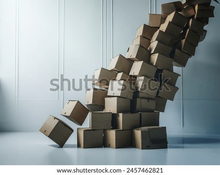 big stack of closed cardboard brown paper boxes on white background
