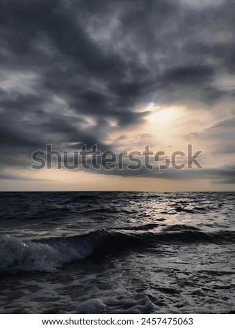 Overcast seascape in stormy weather