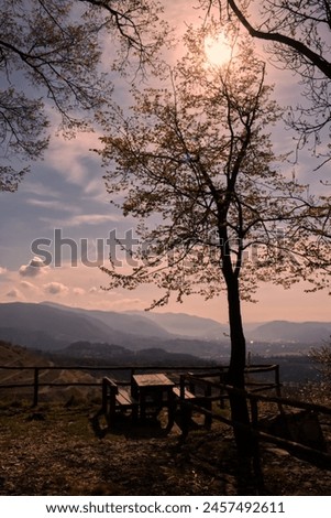 A picnic area on Mount Orsa in the province of Varese in the Lombardy region,Italy.